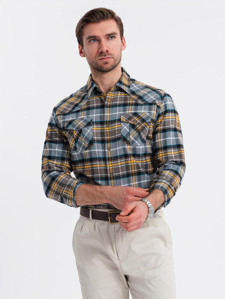 Ombre Clothing Оранжево-сива мъжка фланелена риза Ombre Clothing