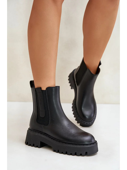 BIG STAR SHOES Дамски кожени затоплени ботуши Big Star Chelsea - черни