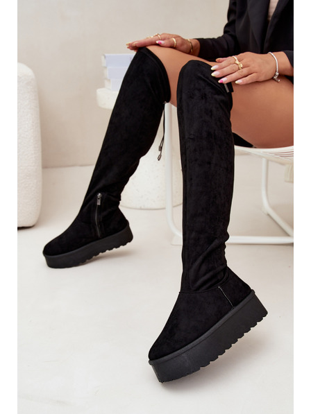 BIG STAR SHOES Дамски ботуши над коляното на платформа Big Star – черни