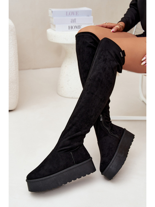 BIG STAR SHOES Дамски ботуши над коляното на платформа Big Star – черни
