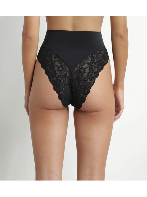 DIM DIM DELICATE THONG - Дамски дантелен стринг с висока талия - черно
