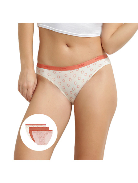 DIM DIM LES POCKETS COTTON SLIP 3x - Дамски памучни бикини 3 бр. - крем - тухла