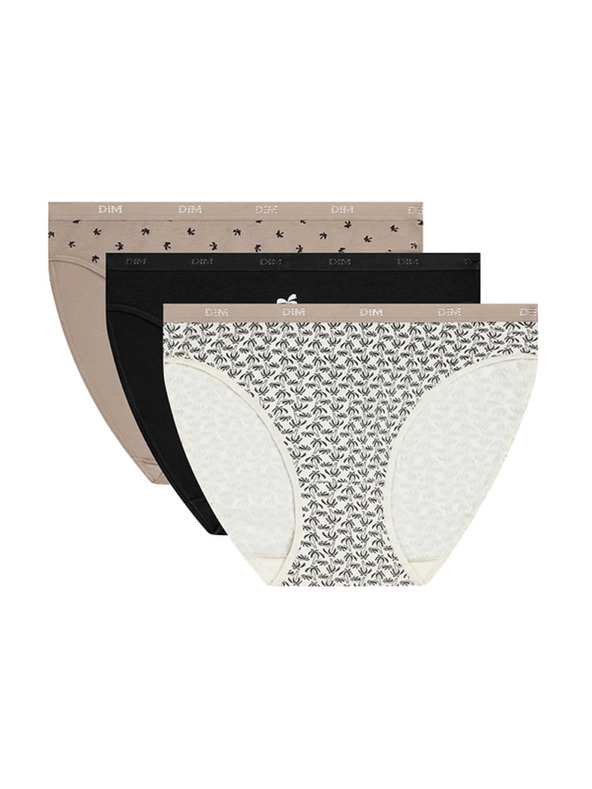DIM DIM LES POCKETS COTTON SLIP 3x - Дамски памучни бикини 3 бр. - бял - светлокафяв - черен