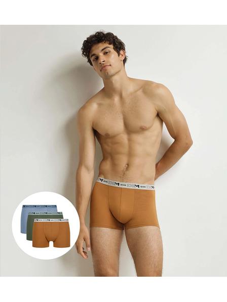 DIM DIM GOTS COTTON STRETCH BOXER 3x - Мъжки боксерки от биологичен памук 3 бр. - оранжево - тъмнозелено - светлокафяво