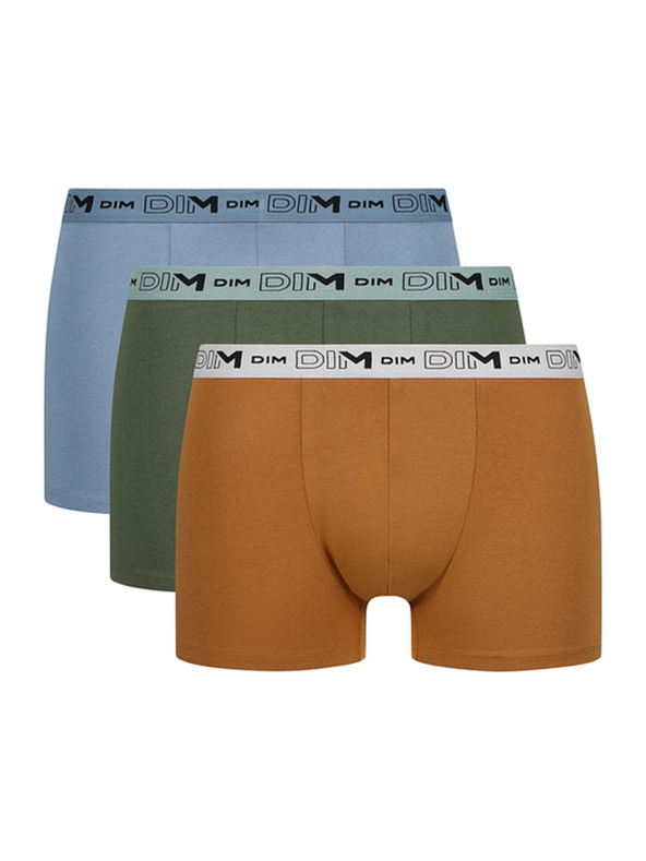 DIM DIM GOTS COTTON STRETCH BOXER 3x - Мъжки боксерки от биологичен памук 3 бр. - оранжево - тъмнозелено - светлокафяво