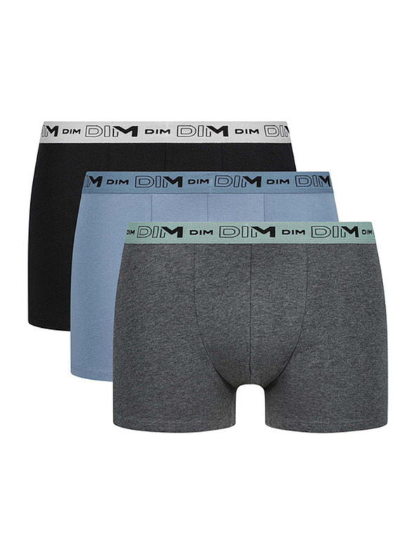 DIM DIM GOTS COTTON STRETCH BOXER 3x - Мъжки боксерки от биологичен памук 3 бр. - сиво - синьо - черно