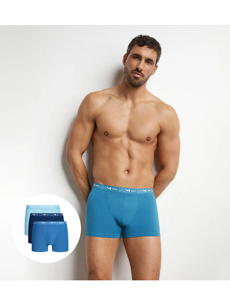 DIM DIM COTTON STRETCH BOXER 3x - Мъжки боксерки 3 бр. - светлосиньо - тъмносиньо