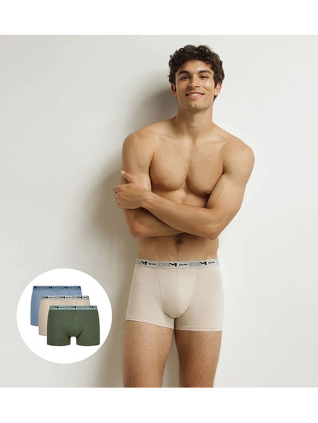 DIM DIM GOTS COTTON STRETCH BOXER 3x - Мъжки боксерки от биологичен памук 3 бр. - зелено - светлокафяво - светлосиньо