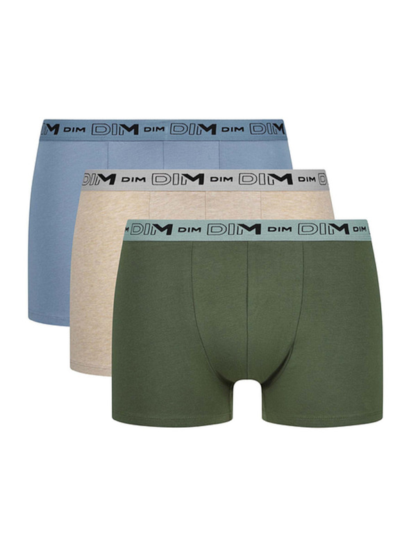 DIM DIM GOTS COTTON STRETCH BOXER 3x - Мъжки боксерки от биологичен памук 3 бр. - зелено - светлокафяво - светлосиньо