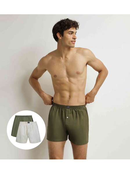 DIM DIM COTTON STRETCH LOOSE BOXER 2x - Мъжки свободни боксерки 2 бр. - сиво - зелено