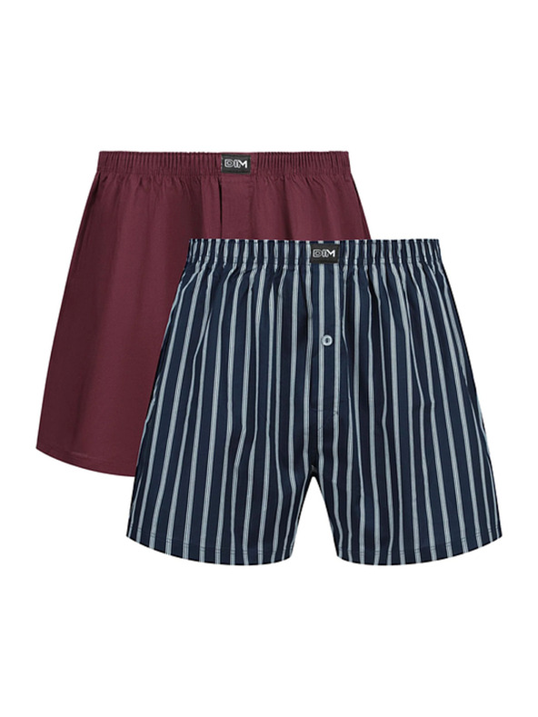 DIM DIM COTTON STRETCH LOOSE BOXER 2x - Мъжки свободни боксерки 2 бр. - тъмнокрасно - тъмносиньо