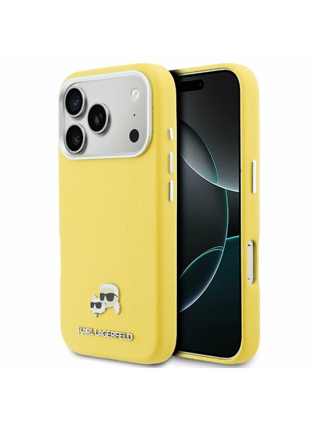 Karl Lagerfeld Karl Lagerfeld PU Karl and Choupette Heads Pins MagSafe Заден калъф за iPhone 17 Pro Max Yellow