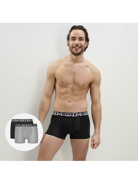 DIM DIM COTTON 3D FLEX AIR BOXER 2x - Мъжки боксерки 2 броя - сив - черен