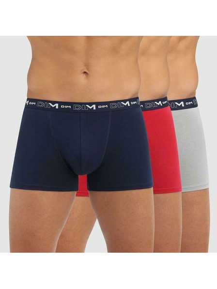 DIM Комплект от три мъжки боксерки в тъмно синьо, червено и светло сиво Dim COTTON STRETCH BOXER
