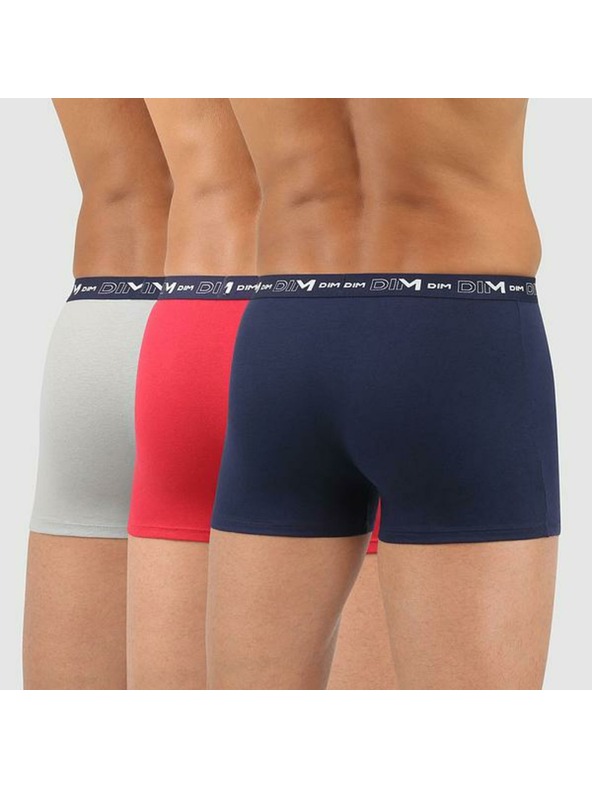 DIM Комплект от три мъжки боксерки в тъмно синьо, червено и светло сиво Dim COTTON STRETCH BOXER