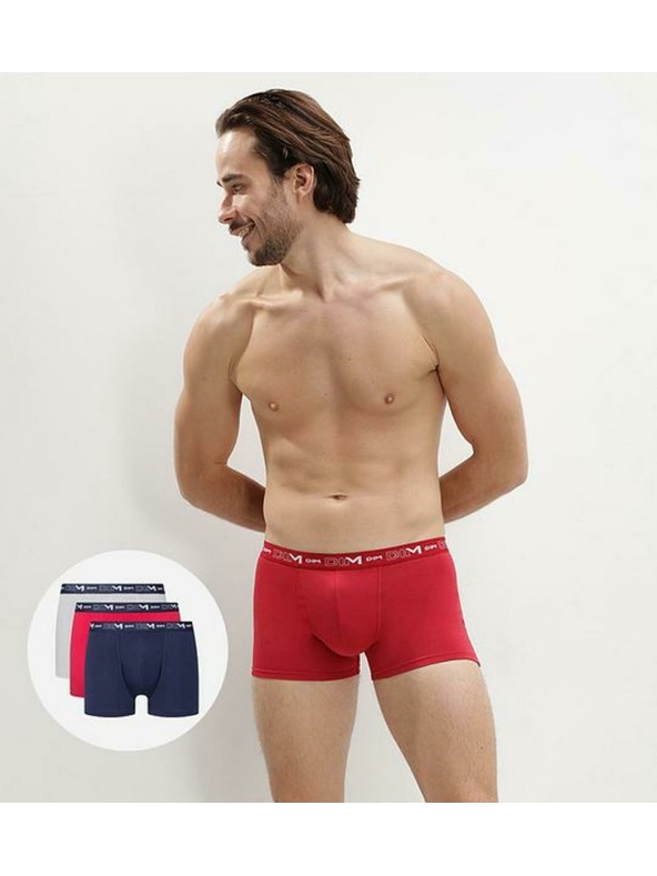 DIM Комплект от три мъжки боксерки в тъмно синьо, червено и светло сиво Dim COTTON STRETCH BOXER