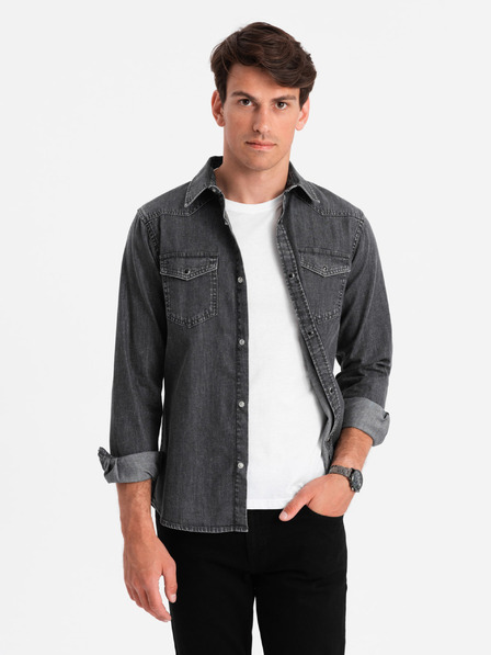Ombre Clothing Черна мъжка риза от деним Ombre Clothing