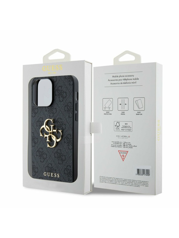 Guess Guess PU 4G Metal Logo Задна Обвивка за iPhone 14 Pro Max Grey