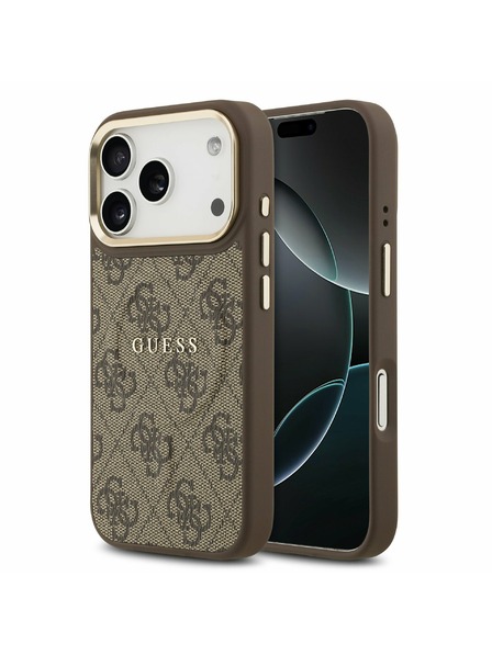 Guess Guess PU Leather 4G Gold Frame MagSafe Задна Обвивка за iPhone 17 Pro Brown