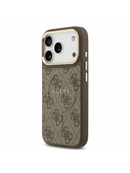 Guess Guess PU Leather 4G Gold Frame MagSafe Задна Обвивка за iPhone 17 Pro Brown