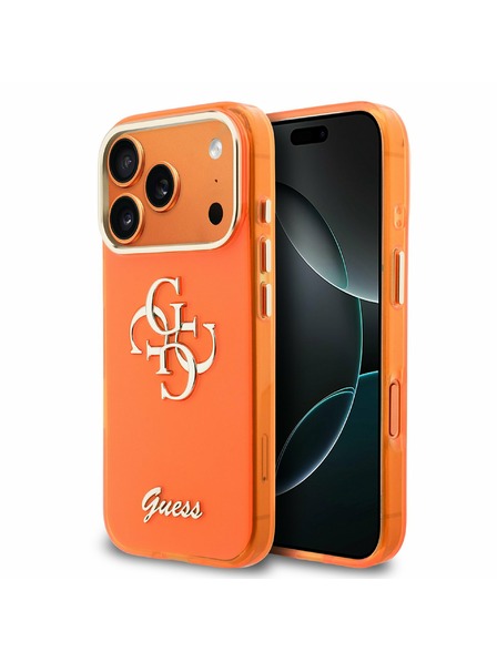 Guess Guess IML 4G Script Metal Logo Задна Обвивка за iPhone 17 Pro Orange
