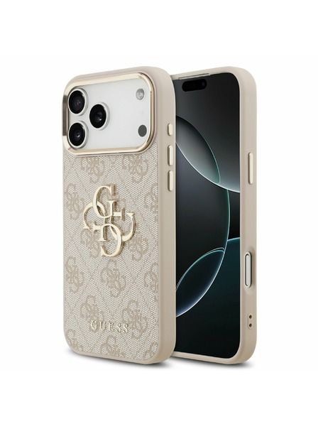 Guess Guess PU Leather 4G Metal Logo Gold Frame Задна Обвивка за iPhone 17 Pro Max Pink