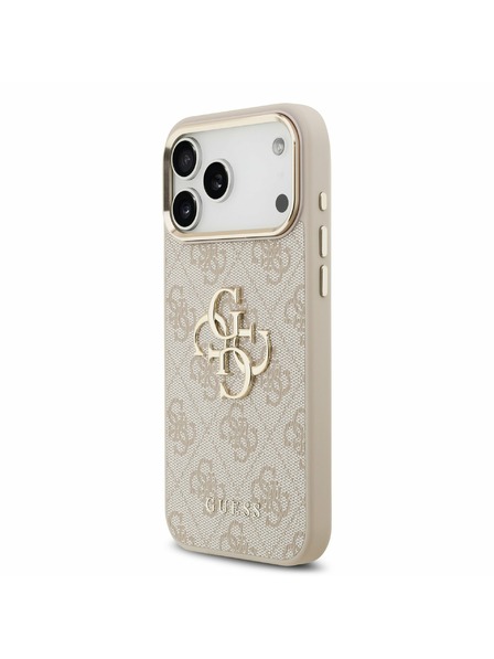 Guess Guess PU Leather 4G Metal Logo Gold Frame Задна Обвивка за iPhone 17 Pro Max Pink