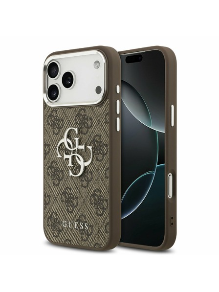 Guess Guess PU 4G Metal Logo Задна Обвивка за iPhone 17 Pro Max Silver Brown
