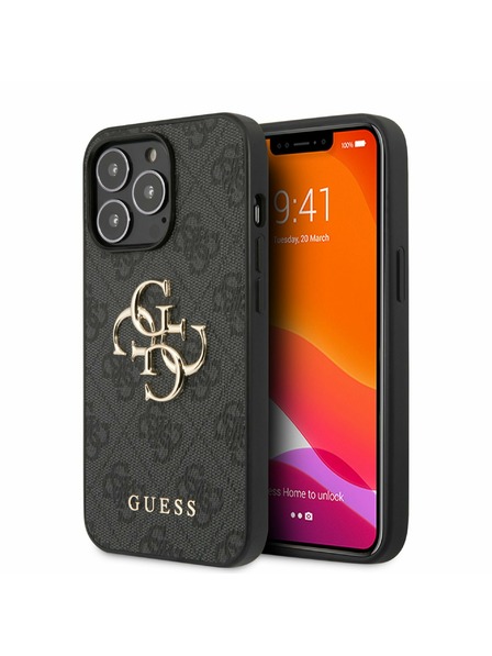 Guess PU 4G Metal Logo Zadní Kryt pro iPhone 13 Pro Grey Калъф за телефон