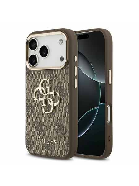 Guess Guess PU Leather 4G Metal Logo Gold Frame Задний чехол для iPhone 17 Pro Brown