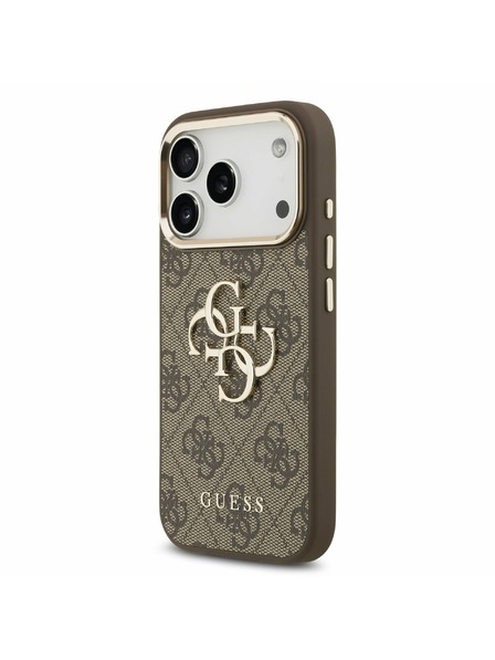 Guess Guess PU Leather 4G Metal Logo Gold Frame Задний чехол для iPhone 17 Pro Brown