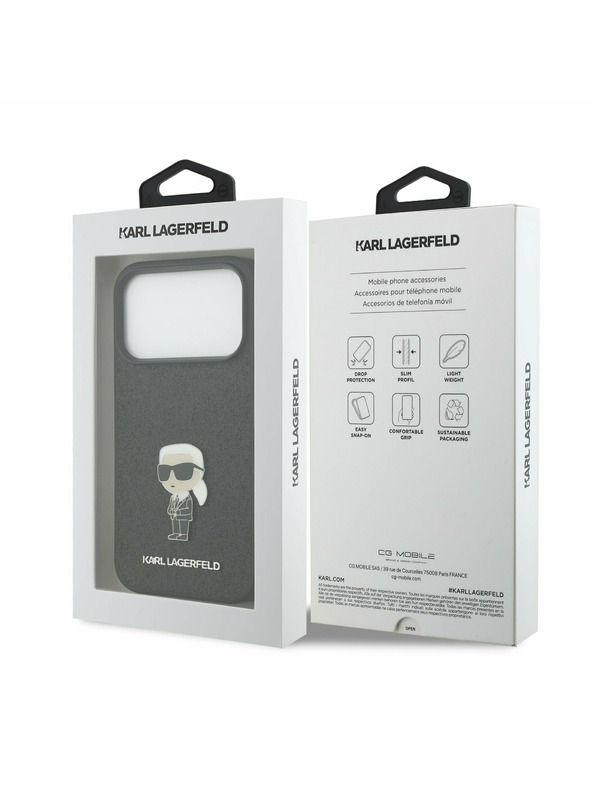 Karl Lagerfeld Karl Lagerfeld Fixed Glitter Metal Ikonik Задний чехол для iPhone 17 Pro Black