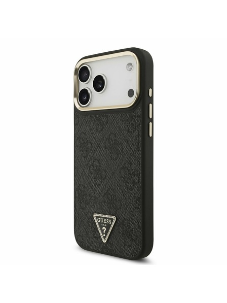 Guess Guess PU Leather 4G Strass Triangle Logo Gold Frame MagSafe Задний чехол для iPhone 17 Pro Max Black