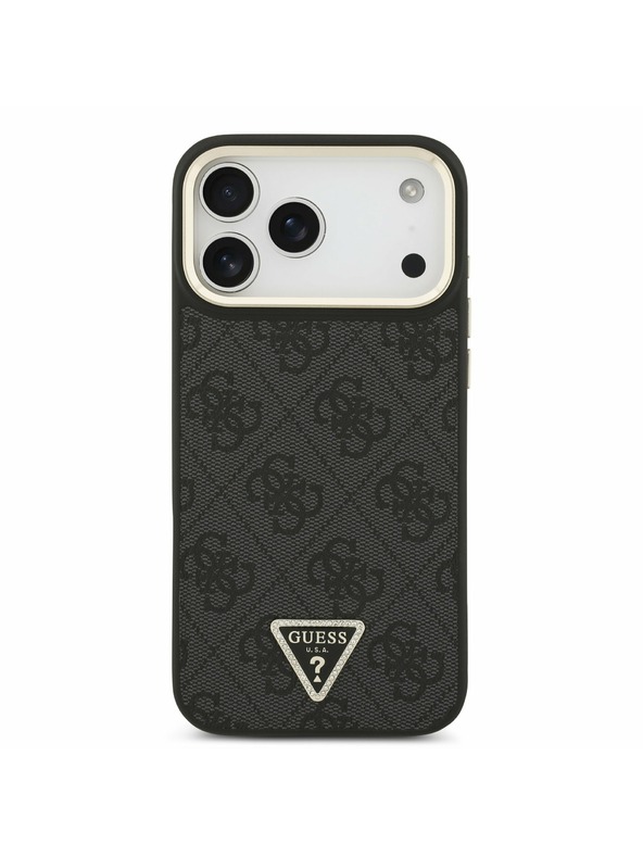 Guess Guess PU Leather 4G Strass Triangle Logo Gold Frame MagSafe Задний чехол для iPhone 17 Pro Max Black