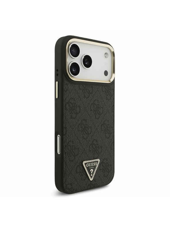 Guess Guess PU Leather 4G Strass Triangle Logo Gold Frame MagSafe Задний чехол для iPhone 17 Pro Max Black