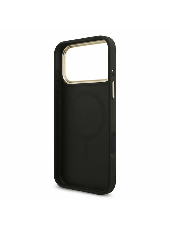 Guess Guess PU Leather 4G Strass Triangle Logo Gold Frame MagSafe Задний чехол для iPhone 17 Pro Max Black