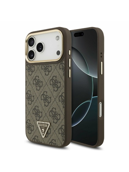 Guess Guess PU Leather 4G Strass Triangle Logo Gold Frame MagSafe Задний чехол для iPhone 17 Pro Max Brown
