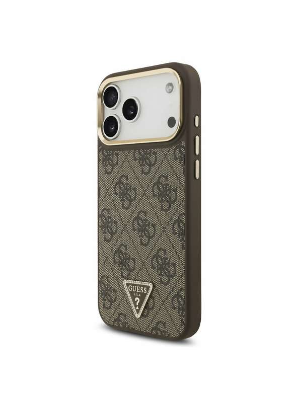 Guess Guess PU Leather 4G Strass Triangle Logo Gold Frame MagSafe Задний чехол для iPhone 17 Pro Max Brown
