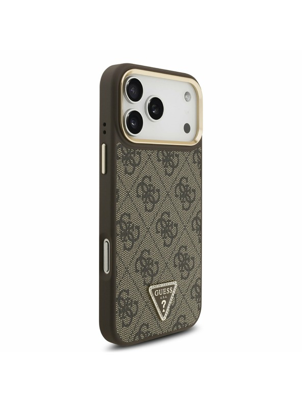 Guess Guess PU Leather 4G Strass Triangle Logo Gold Frame MagSafe Задний чехол для iPhone 17 Pro Max Brown