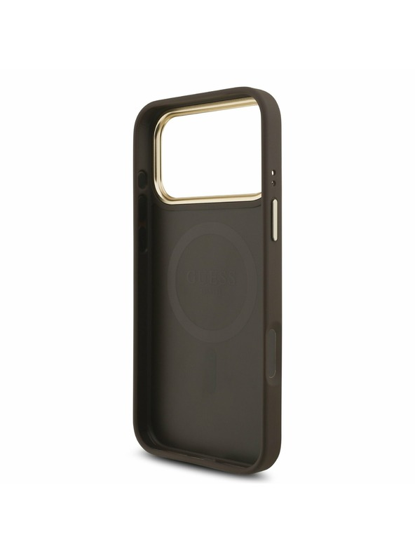 Guess Guess PU Leather 4G Strass Triangle Logo Gold Frame MagSafe Задний чехол для iPhone 17 Pro Max Brown