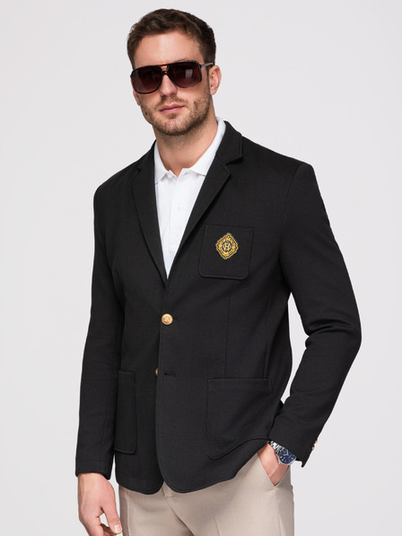 Ombre Clothing Мъжко сако класически slim fit кройка със златни копчета и емблема Heritage - черно V2 OM-BLZB-0166 Ombre Clothing