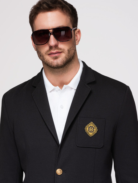 Ombre Clothing Мъжко сако класически slim fit кройка със златни копчета и емблема Heritage - черно V2 OM-BLZB-0166 Ombre Clothing