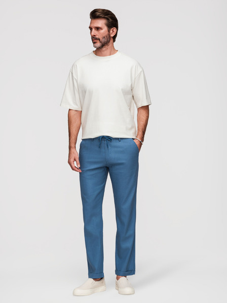 Ombre Clothing Мъжки pantaloni chino от лен микс - син деним V5 P1522 Ombre Clothing