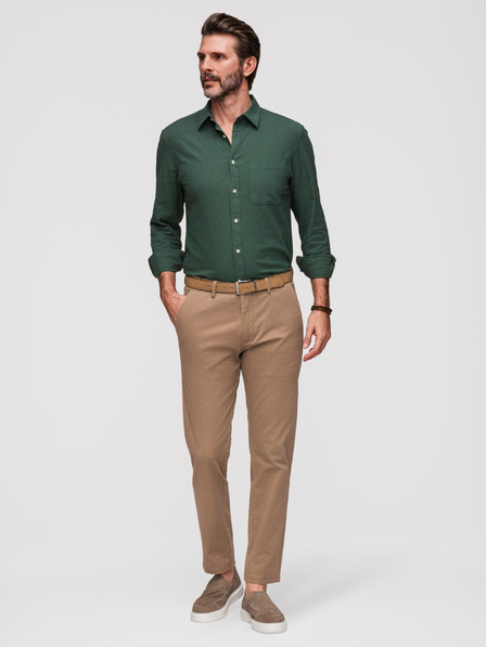 Ombre Clothing Мъжки chino панталони REGULAR FIT с фина структура - тъмно бежов V2 P1518 Ombre Clothing
