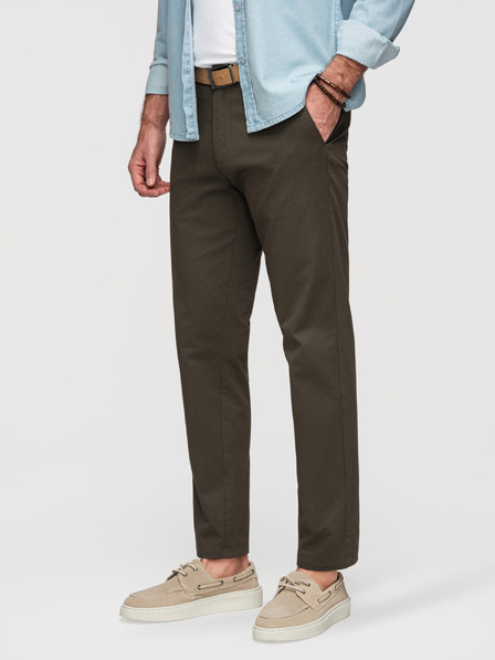 Ombre Clothing Мъжки chino панталони REGULAR FIT с фина структура - тъмно зелен V4 P1518 Ombre Clothing