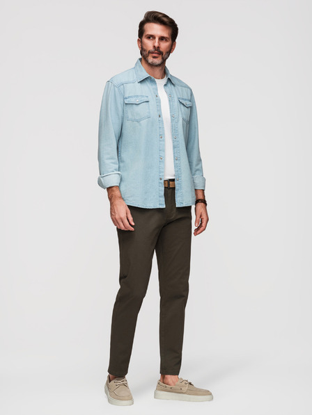 Ombre Clothing Мъжки chino панталони REGULAR FIT с фина структура - тъмно зелен V4 P1518 Ombre Clothing