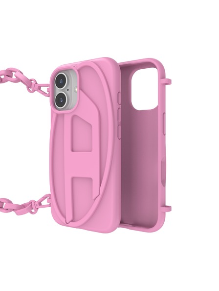Diesel Diesel калъф за iPhone 16 с верига Oval D розов 60175