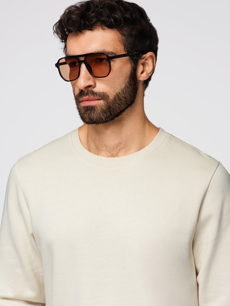 Ombre Clothing Мъжки суитшърт BASIC с кръгло деколте - кремав Ombre Clothing