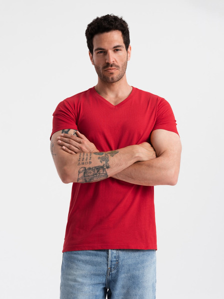 Ombre Clothing Червена мъжка памучна тениска с основно деколте Ombre Clothing