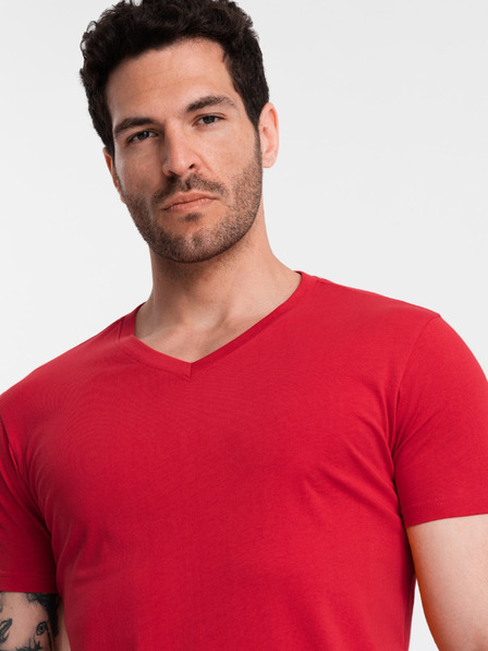 Ombre Clothing Червена мъжка памучна тениска с основно деколте Ombre Clothing